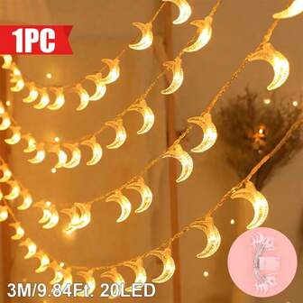 1 pieza Luces de cadena de luna de burbujas - Luces de hadas LED alimentadas por batería para decoración mágica interior y exterior, perfectas para la atmósfera de la fiesta del jardín de Eid