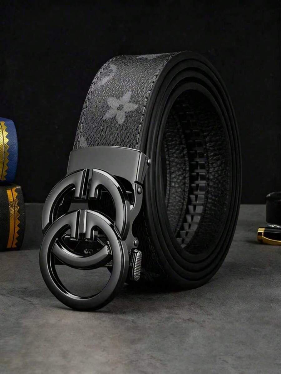 1pc Men's Letter Alloy Automatic Buckle Belt. This Belt Is A High-End Choice Carefully Selected By Men, Combining Business Style And Fashion. Durable, 120cm Length, Suitable For Daily Wear And Gatherings. This Jeans Belt Is An Ideal Gift For Boyfriends, Fathers And Friends. - Multicolor - View 1