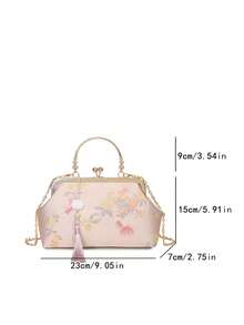 新款中国风民族风刺绣手提包，时尚珍珠钱包斜挎包，女士 - 淺粉色 - 查看 11