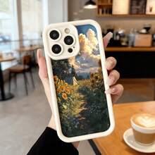 Cubierta de teléfono con borde negro diseño de campo de girasoles y cielo nublado para uso diario en cafeterías y espacios interiores,Aplicable a los teléfonos de la serie Apple y Galaxy - Café integral - Ver 4