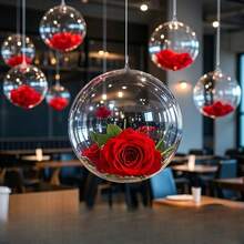 22 Inch Internet Famous Popo Ball Balloon And Red Petals, Ribbon Decoration Creative Red Rose Pendant Mall Restaurant Decoration Romantic Confession Pendant Hanging - 1朵紅玫瑰 + 1個球 + 393.7吋的絲帶 - 查看 4