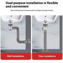 1套不锈钢洗脸盆防臭下水道，洗脸盆水槽壁挂式水平排下水管，浴室配件