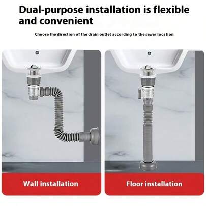 1 Set Stainless Steel Wash Basin Odor-Proof Sewer, Wash Basin Sink Wall Row Horizontal Row Sewer Pipe, Bathroom Accessories