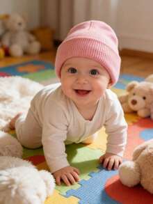 1pc Infant Knitted Warm Hat, Unisex Baby Solid Color Knit Beanie, Winter Toddler Cap - Multicolor - View 2