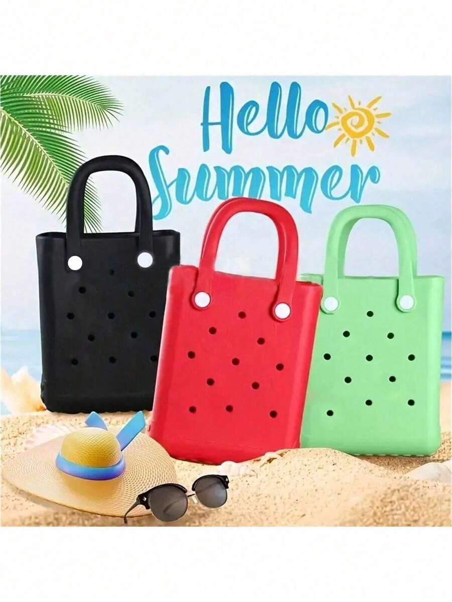 Washable Rubber Beach Bag, Open Tote Bag For Beach, Pool, Sports, Baby Charm Handbag, Mini EVA Beach Tote Bag With Detachable Cartoon Design, Travel Organizer Bag And Accessories, Fashionable Multipurpose Beach Storage Bag, Full Set Of Cartoon Bags, Rubber Beach Bag, Spring/Summer Travel & Camping Tote, Perforated Design, Suitable For Beach, Pool, Travel, Picnic, Daily Use - Durable High-Quality Handbag, Vibrant Colors - Multicolor - View 1