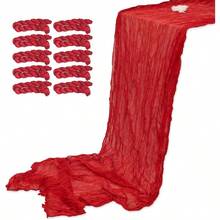Camino de mesa de estopilla de verano bohemio rústico de granja gasa de 120 pulgadas 10 pies camino de estopilla para boda fiesta baby shower cumpleaños decoración del hogar decoraciones - Rojo - Ver 1