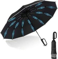 Paraguas Plegables Automático con Hebilla de Anillo y Cinta Reflectante,Paraguas de Bolsillo para Lluvia y Sol,UPF 50+,Resistente al Viento e Impermeable - Negro - Ver 13