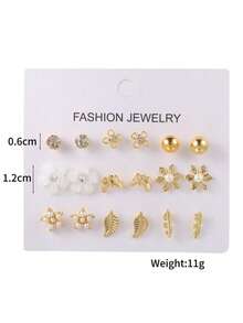 RINTOLER 9pairs/Set Japanese & Korean Unconventional Design Pearl & Flower & Geometric Shape Earrings Suit All Occasions Valentines,Mom,Mother,Mother's Day,Gift