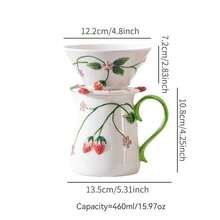 Pastoral Style Strawberry Ceramic Hand Coffee Grinder, Home Manual Drip Coffee Funnel, Milk Pitcher, Coffee Cup & Saucer Set - Multicolor - View 16