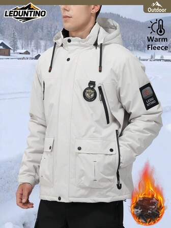 LEDUNTINO Herren einfarbige, verstärkte Outdoorjacke für Herbst/Winter, mit mehreren Taschen und abnehmbarer Kapuze mit Reißverschluss - perfekt für Winterwanderungen und Outdoor-Abenteuer, und ein ideales Geschenk für deinen Freund.