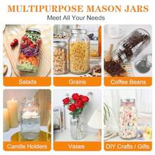 Tarros de boca ancha de 64 onzas paquete de 3 tarros grandes de medio galón con tapas y bandas herméticas tarros de vidrio transparente para conservar decapado fermentación preparación - Transparente - Ver 6