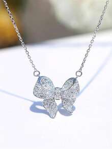 1pc Cubic Zirconia Bow Tie Pendant Necklace, Fashionable Jewelry Gift For Teenage Girls - Necklace - View 1