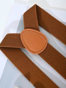 1pc Elastic Four-Corner Suspenders Solid Color Unisex Trouser Straps - Coffee Brown - View 2