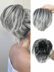Búi tóc giả có lược, tóc ngắn, búi tóc đuôi ngựa, màu ombre xám trắng, kèm lược và dây rút dành cho nữ. - Ombre - Xem 12