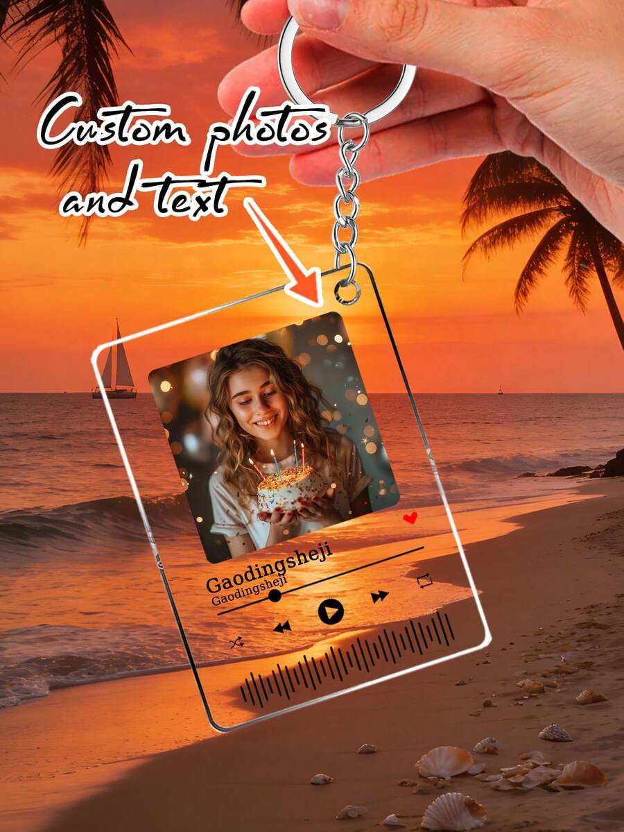 Customized Keychain And Keychain Accessories. Personalized Music Photo Keychain/Customized Music Photo Keyring | Customizable Photo Gift (For Him/Her) | Memorial Keychain. Song Keychain, Personalized Album Style Keyring, Suitable As Gifts For Boyfriend/Girlfriend, Valentine's Day, Birthday, Wedding, Etc. - Multicolor - View 1