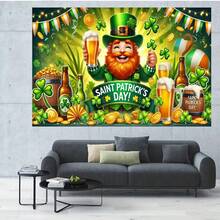 1pc St. Patrick's Day Celebration Polyester Photography Backdrop, Birthday Banner Flag Supplies, Cake Table Studio Party Decor Flag, Outdoor Celebration, Multipurpose, No Power Required