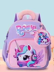 One Piece Of Zippered, Color-Block Cartoon Dinosaur/Unicorn Backpack With A Small Attached Pouch, Featuring Comfortable And Adjustable Shoulder Straps. It Meets Basic Storage Needs, Holding Items Such As Tissues, Keys, And A Coin Purse. Suitable For Teenagers, And Ideal For Outings, Commuting, Short Trips, And Everyday Use. A Perfect Holiday Gift.