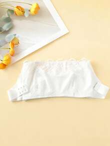 1pc Women Plus Size Floral Lace Wireless Bandeau Bra White Lace Bandeau Bra Lingerie Strapless Bra With Invisible Shoulder Strap Included - White - View 3