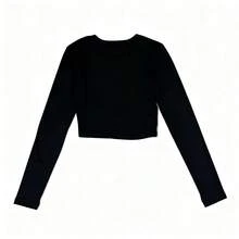 Áo thun dài tay nữ gợi cảm đính đá, dáng ôm, thời trang tối giản, áo crop top đen mùa xuân. - màu đen - Xem 9