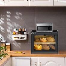 Caja de Pan de Ddoble Capa, Caja de Pan Grande de Doble Capa, Cocina Panera Panera de Doble Capa para Mostrador de Cocina con Ventana Ttransparente Contenedores de Almacenamiento de Pan, Negro - por defecto - Ver 5