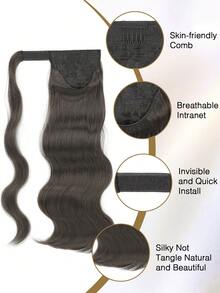 nimoki 18英寸耐热波浪形合成纤维马尾接发，带钩环，适合日常佩戴，环绕式马尾假发（深棕色）