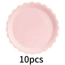 50件套纯粉色品牌一次性餐具套装，包含10个餐盘、10个甜点盘、10个纸杯和20张餐巾纸。方便实用的餐具套装，适合露营、野餐、花园烧烤、婚礼和生日派对。 - 粉色 - 查看 9