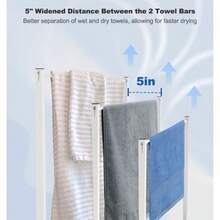 Extra Large Free Standing Towel Rack With Metal Storage Shelf 6 Hooks For Bathroom 3 Tiers Heavy Duty Blanket Drying Stand Holder For Outdoor Pool Bedroom Living Room White - 白色 - 查看 4