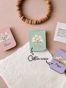 1pc Personalized Custom Magnetic Leather Bookmark, Custom Children's Bookmark, Book And Flower Patterns, Library Bookmark, Personalized Gift, Ladies Bookmark, Custom Bookmark, Teacher Gift Magnetic Name Bookmark, Birthday Flower Bookmark (Can Engrave Name), Gift For Her, Gift For Book Lovers, Bridal Gift, Valentine's Day Gift, Back-To-School Season Gift