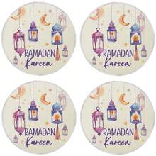 1/4/6pcs Middle Eastern Festival Series Round Placemats, Purple Crescent Moon Candle Holder Flower Decor, Lantern Pattern, Polyester Placemats, Heat Insulation Pads, Kitchen Decor Table Mats, Western Dining Table Mats, Tabletop Decorations - Multicolor - View 6