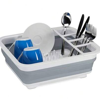 Scolapiatti pieghevole in silicone per campeggio, roulotte, barche, scolapiatti in silicone, raccogligocce pieghevole, scolapiatti in silicone pieghevole per piatti, bicchieri, posate.