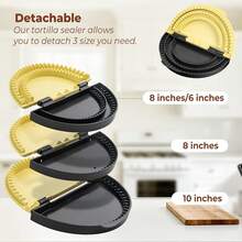 3-In-1 Tortilla Crimper & Press, Quesadilla Maker, Tortilla Sealer, Empanada Press, Create Sealed Quesadillas, Burritos, Dumplings(6/8/10 Inch), Black-Yellow - 3合1 - 查看 4