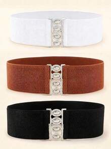 3pcs Metal Buckle Elastic Waist Belt Set For Women Dress - Multicolor - View 10