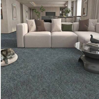 一套10片自粘式互锁地毯砖，纯色深灰色简约方形地垫，适用于商场、办公室、房间、客厅，隔音防滑，适合赤脚儿童，可定制全屋铺设，宠物友好。