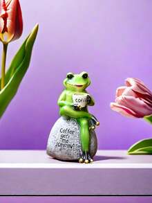 Frog Prince Drinking Coffee Statue, Resin 3D Frog Statue, Sitting On Stone, Outdoor Garden, Courtyard, Kindergarten Lawn Decoration, American Home And Indoor/Outdoor Decoration Sculpture, Gift For Good Friends - Multicolor - View 4