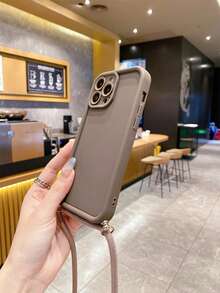 钥匙扣、挂绳 1 件装，棕色肩带，TPU 加厚防震手机壳，简约设计，兼容 17/16/15/14/13/12 系列 - 棕色 - 查看 2