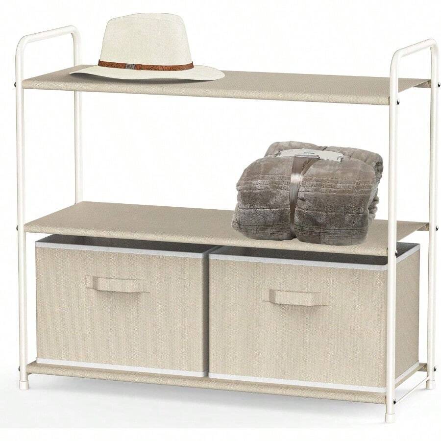 Simple Houseware - clóset de almacenamiento de 3 niveles con 2 cajones color beige - Beis - Ver 1