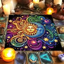 1pc Tarot Card Tablecloth Sun Moon Altar Cloth Divination Meditation Tarot Card Mat Spiritual Oracle Card Mat - Black - View 6