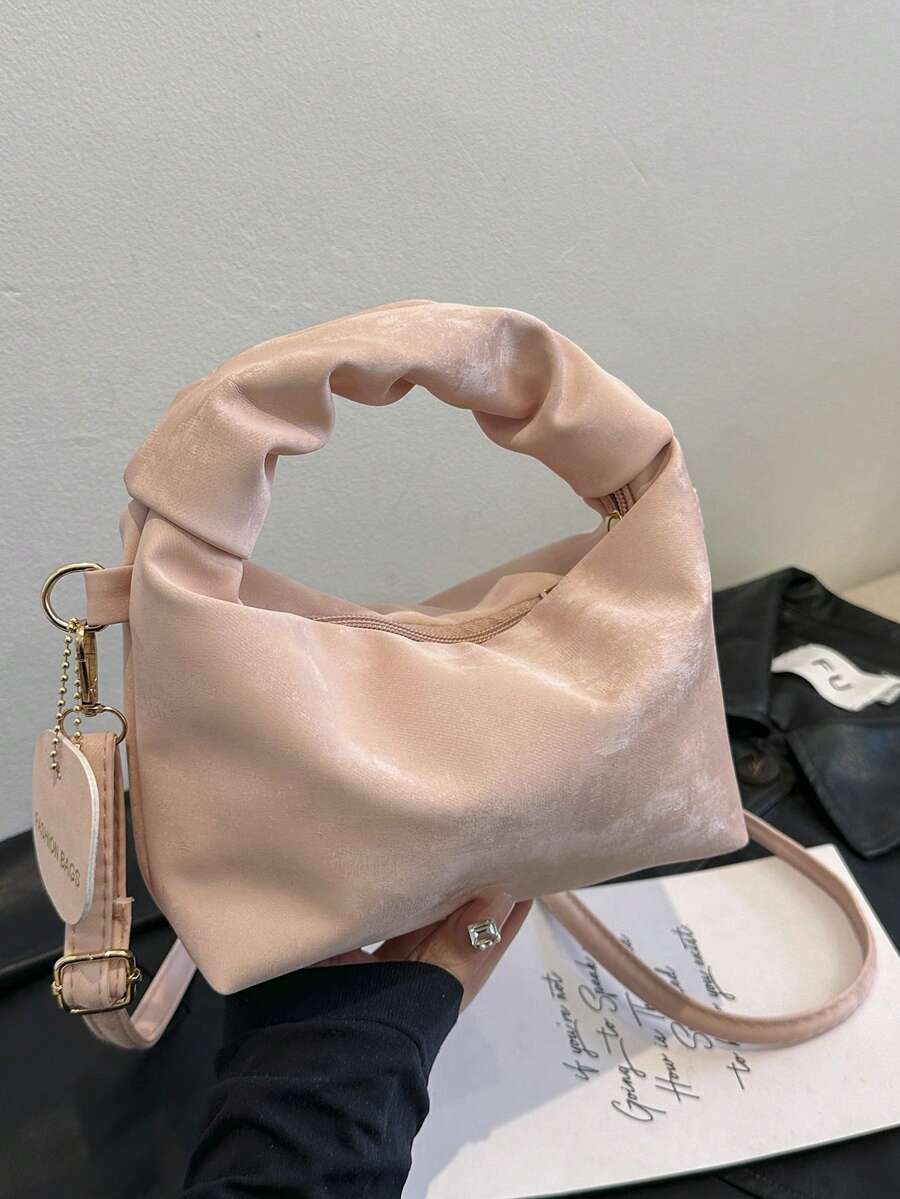 Túi xách hình lưỡi liềm màu trơn đa năng, túi đeo chéo thời trang có dây đeo vai tháo rời, túi hình bánh bao thanh lịch có thể dùng làm túi đựng điện thoại, túi xách tay tối giản tiện dụng khi đi làm và du lịch, túi nhỏ có khóa kéo hình chữ nhật dành cho nữ sử dụng hàng ngày. - Hồng - Xem 1