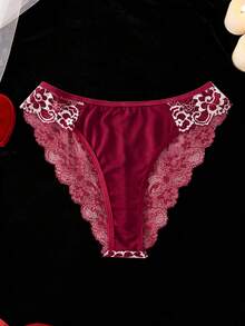 两件套撞色花卉蕾丝睡衣套装，V领半透明蝴蝶结睡裙和内裤，优雅女士睡衣