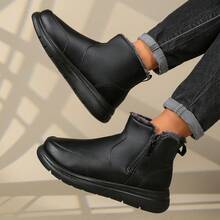 Botas  para Hombre 2025 Otoño Invierno Nuevas Zapatos Cálidos de Algodón Antideslizantes Botas Cortas de Cuero Suaves y Cómodas - ST356 - Negro - Ver 3