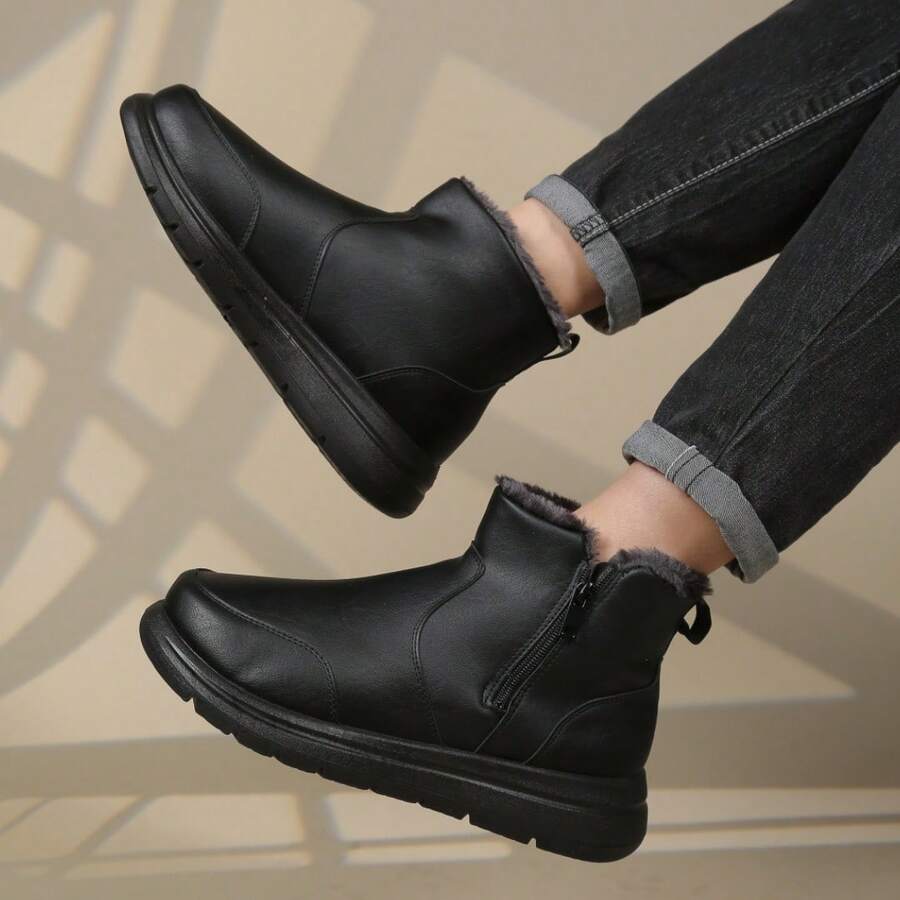 2025 Otoño Invierno Nuevo Estilo Botas de Algodón Doble con Forro de Felpa Botas Cortas Cálidas Botas  de Suela Suave para Hombre - ST356 - Negro - Ver 1