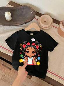 3pcs Young Girl Cartoon Print Short Sleeve Tee - Multicolor - View 5