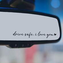 I Love You Rearview Mirror Sticker - A Heartfelt Safety Reminder, Waterproof Vinyl Car Sticker Suitable For Regular Car Rearview Mirror Decoration - Black - View 4