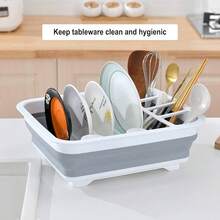 Collapsible Folding Silicone Dish Drainer Camping Caravan Boat Drying Rack, SILICONE DISH DRYING DRAINER, FOLDABLE DRIPPER, FOLDABLE SILICONE DISH DRYING DRAINER FOR PLATES, GLASSES, CUTLERY. - white grey - View 4