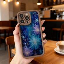 Funda para telefono con borde negro azul oscuro estampado floral galaxia estrellas y flores brillantes para uso diario en cafeterias y salones,Aplicable a los teléfonos de la serie Apple y Galaxy - Burdeos - Ver 5