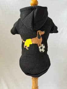 1件宠物狗连帽衫，秋冬季狗狗服装，带保暖内衬，适合腊肠犬、贵宾犬、柯基犬等犬种外出穿着 - 黑色 - 查看 7
