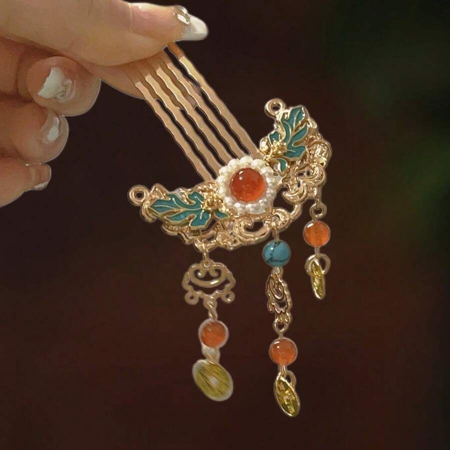 1pc Tassel Hair Clip Hairpin, Retro Comb Hairpiece, Chinese Style Hair Accessory, Women's Daily & Party Decoration, Fashion Jewelry, Girlfriend Gift, Hair Comb, Side Comb, School Supplies, Wedding, Hair Accessory, Headpiece