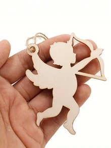 10pcs Wooden Cupid Pattern Hanging Decorations, Classic Heart-Shaped Wooden Ornaments For Wedding And Party Decor - Romantic Valentine'S Day Gift - Apricot - View 4