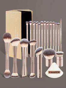 MAANGE 20支专业面部铝管化妆刷套装，含1个配件和纸盒收纳盒，包括可伸缩粉底刷、双头散粉刷、腮红刷、高光刷、修容刷、眼影刷、晕染刷、遮瑕刷、调色刷等，刷毛柔软亲肤，方便携带，是旅行的理想之选，也是送给女性和女孩的礼物。 - 金色 - 查看 2