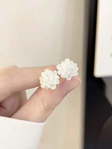 1對白色清新可愛溫柔甜美花朵耳釘，尺寸約0.51-0.43英吋，適合年輕女孩日常與節日配戴 - 花朵 - 查看 5